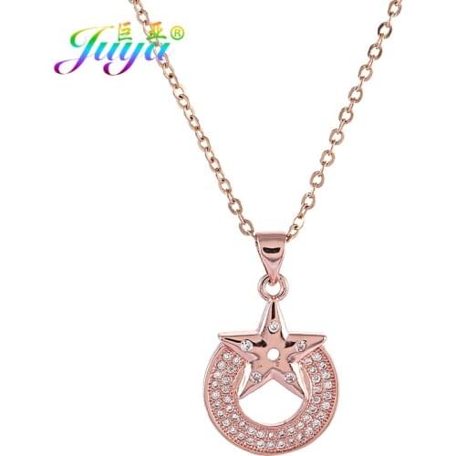 Juya Micro Pave Zircon Women Fashion Necklaces Hand made Gold/Rose Gold Star Heart Keys Love Statement Pendant Necklace