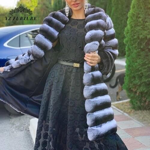 2021 New Winter Women 90cm Long Real Rex Rabbit Fur Coat Lapel Thick Warm Cardigan Natural Rex Rabbit Fur Fashion Outer Garment