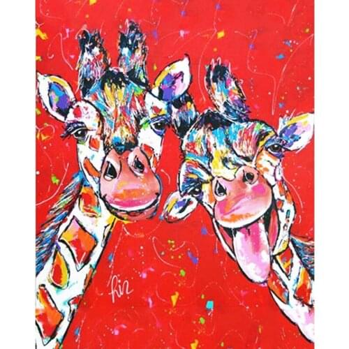 GATYZTORY Two Happy Giraffe Animal Framed Oil Painting By Numbers Kits For Adults Paints By Number Wall Decor Acrylic Canvas