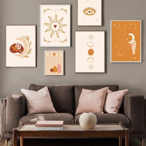 Modern Art Picture Home Decor Wall Art Canvas Painting Cartoon Moon Sun Posters and Prints Minimalist Art for Living Room Design