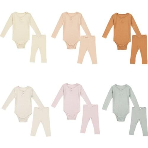 High-end Ribbed Cotton Kids Long Sleeve Romper and Pants Boy Girls Brand Clothes Solid Nice Fabric Children Clothes Boy Clothes