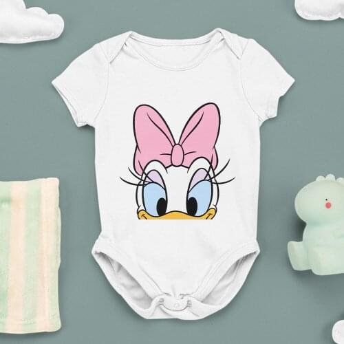 Toddler Jumpsuit Summer New Products Disney Round Neck Harajuku Daisy Cute Pattern Baby Girl Boy Onesie 0-24M White Short Sleeve