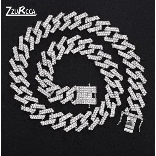 20MM Wide Cuban Chain Men Necklace Bling Rhinestone Paved Gold Color Necklace for Men Women Hip Hop Jewelry Free Shipping