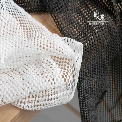 Square Geometry Hollow Out Mesh Fabric Black White DIY Creative Patches Decor Coat Veil Skirt Gown Wedding Dress Designer Fabric