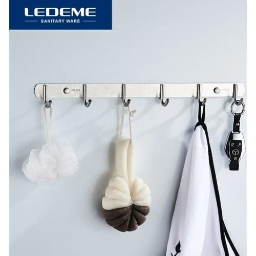 LEDEME Hook Kitchen Wall Cabinet Hook Bathroom Storage 6 Hooks Up Wall Rails Towel Shelf Rack L70201-6