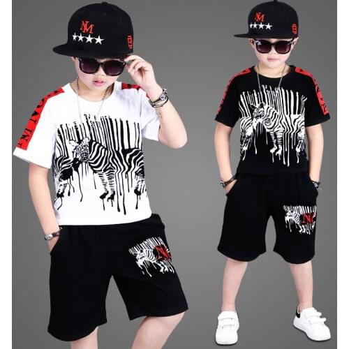 BoysSummer sets t-shirts Two-piece Kids' Sportswear cotton New Zebra Korean Kids' hip-hop 2019 new arrival size 110-160