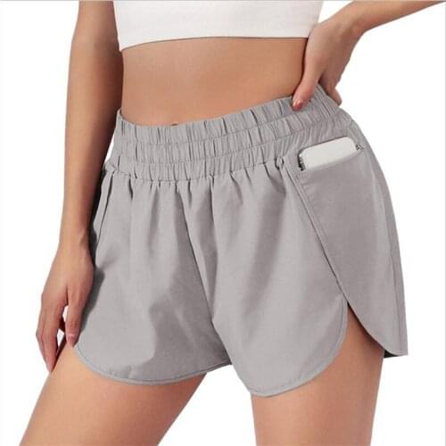 Summer Women Fitness Shorts Pocket Solid Casual High Waist Running Shorts Loose Elasticity Anti-glare Shorts
