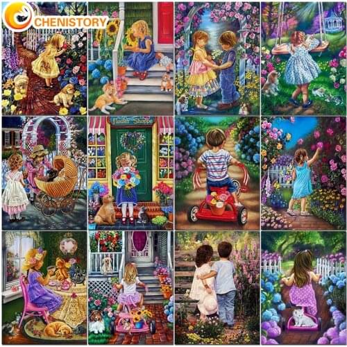 CHENISTORY Oil Paint By Numbers Kid Scenery Painting By Numbers Angle Drawing Canvas Handmade Art Home Decoration Adults Kit