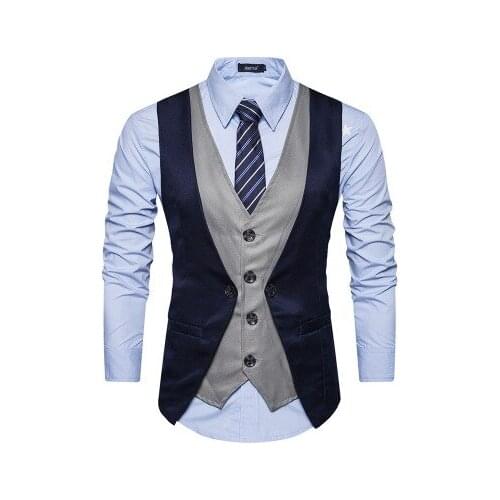 Mens Patchwork Waistcoat Male England Casual Style Vests Single Breasted V-neck Fashion Men Suit Waistcoat