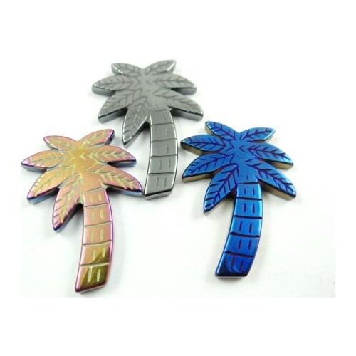 Natural Quartz crystal Titanium Hematite hand-Carved coconut tree Gem pendant for diy jewelry making necklace Accessories3pcs