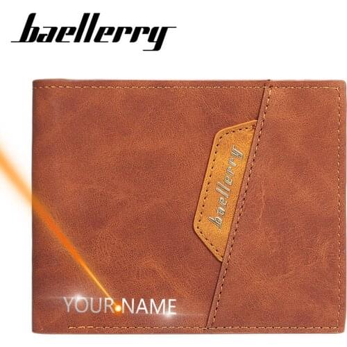 2020 New Men Wallets Name Engraving Customized Short Fashion Card Holder Men Purse PU Leather High Quality Male Purse For Boy