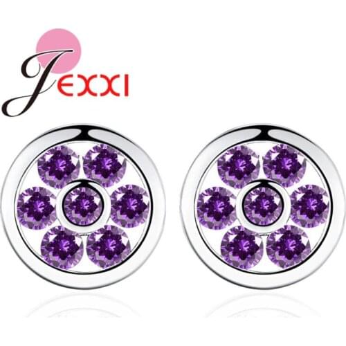 Newest Fashion Round Women Earrings Korean Stylish 925 Sterling Silver Brilliant Cubic Zirconia Sweet Small Flower Jewelry