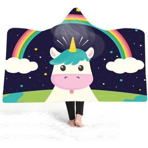 Unicorn Horse 3D Printed Hooded Blanket Couch Quilt Cover Travel Bedding Outlet Velvet Plush Throw Fleece Blanket Bedspread