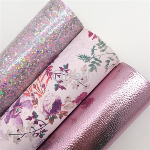 Onefly 21X29CM PINK Smooth Glitter Leather, Litchi Metallic Faux Leather Flowers Fabric Sheets For Bow DIY handbags shoes AQ062