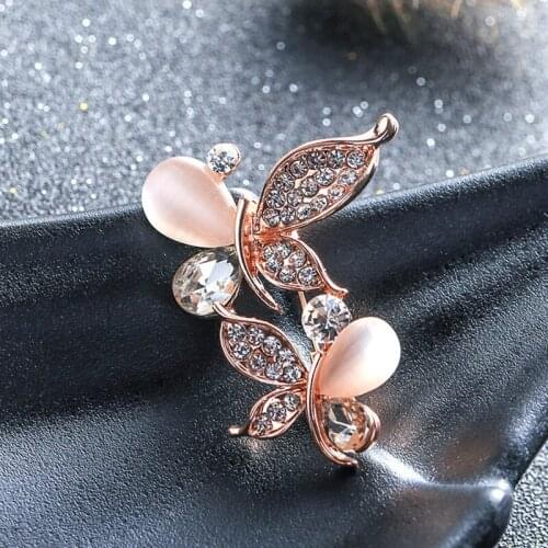 Luxury Blue Purple Crystal Cute Doubel Butterfly Brooches Silver Gold Color Rhinestone Stone Alloy Animal Brooch Lady Party Pins