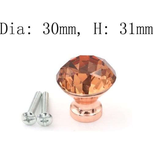 30mm Diamond Shape Door Wardrobe Handles Hardware Design Crystal Glass Knobs Cupboard Drawer Pull Kitchen Cabinet