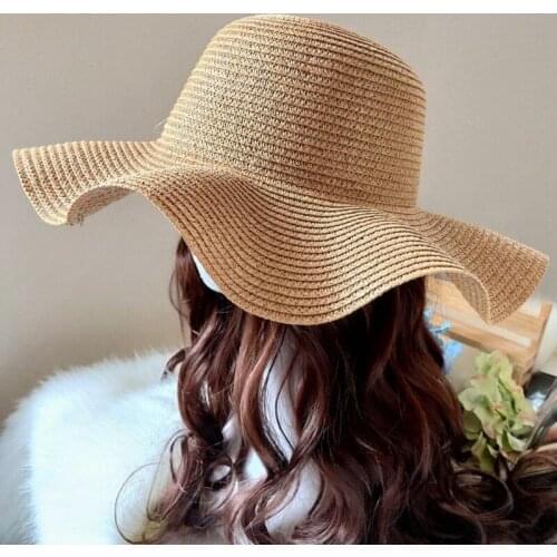 Solid Color Hat Female Summer Wave Side Seaside Beach Hat Holiday Sun Protection Ladies Summer Outing Holiday Sun Hat