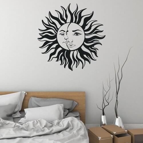 Sun Moon Wall Decal Crescent Bedroom Home Decoration Vinyl Wall Stickers Creative Face Mural Removable Sunny Wall Art S698