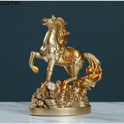 Golden Horse Statuette Crafts Ornaments Dark Horse Animal Statue Office Desktop Decor Nordic Home Decoration Resin Figurines