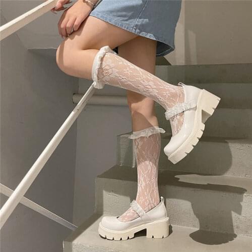 Crystal white Women Student Shoes Japanese Style Ankle Strap Round Toe High Heels Platform Shoes Cute Lolita JK Girls Mary Jane