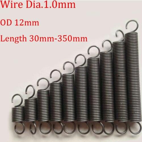 2pcs Tension Extension Spring Expansion Springs Wire Diameter 1.0mm Length 30mm-350mm Out Diameter 12mm