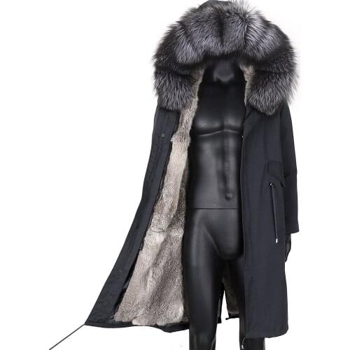 Waterproof Parka X-long Real Fur Coat Winter Jacket men Natural Fox Fur Collar Hood Real Rabbit Fur Liner Streetwear