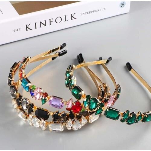 Full Rhinestone Womens Headbands Retro Alloy Thin Side Headband Versatile Pressure Hairband Hair Accessories