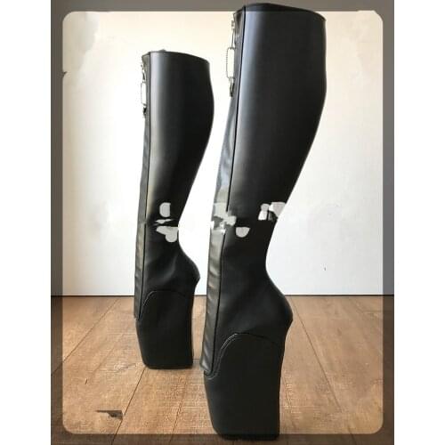 Custom Black Ballet Wedge Boots Women Knee High Heeled Shoes Fashion Wide Calf Boots Hoof Ballet Multi-Color Womens Heeled Booti