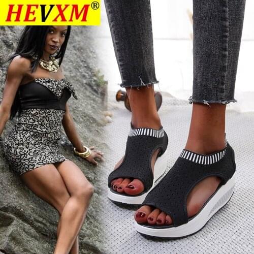 HEVXM Women Sandals 2021 New Female Shoes Woman Summer Wedge Comfortable Sandals Ladies Slip-on Flat Sandals Women Sandalias 43