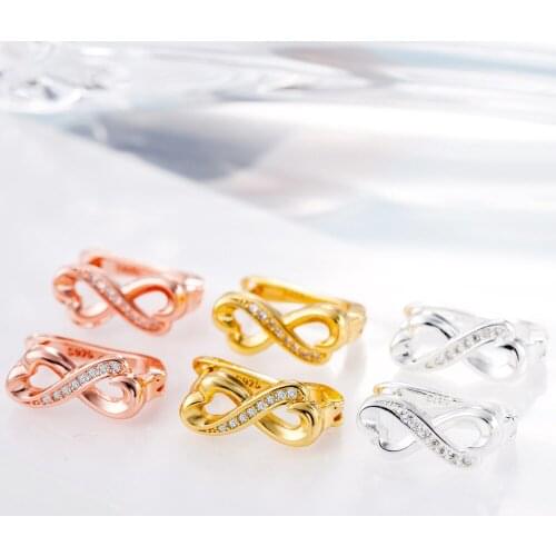 Hainon Fashion Silver Color Filled Wedding Engagement Earring Jewelry Crystal CZ Letter 8 Shape Small Hoop Earrings For Women