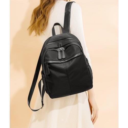 Women Fashion Solid Waterproof Leather+Oxford Backpack Outdoor Teenager Bags