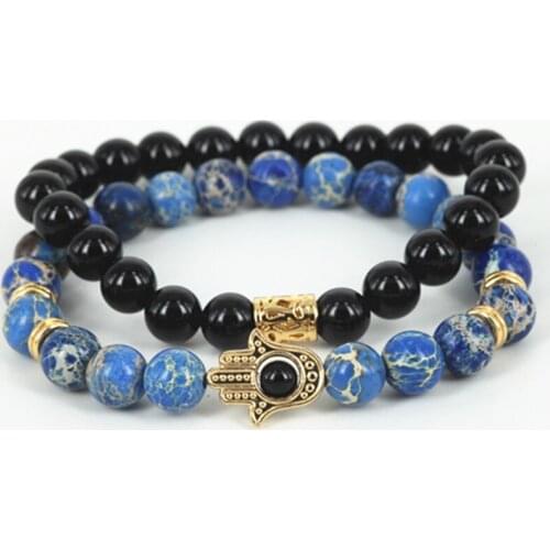 1Lot Fashion 8mm Natural Stone Bracelet Skull/Hamsa/Tong Bracelet for Men Charm Men Yoga Bracelet Fashion Jewelry