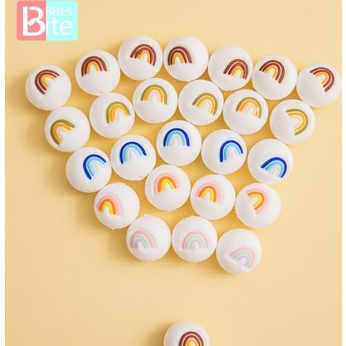Bite Bites 15mm 10pc Silicone Round Beads Rainbow Diy Pacifier Chain For Newborn Necklace Bead Accessories Baby Health Teethers