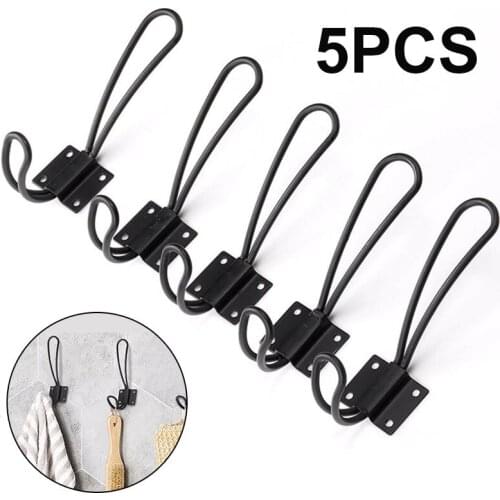 5pcs Black Wire Loop Coat Vintage Metal Hooks 134*66mm Wall Clothes Bag Hat Hanger Organizer Hanging Hooks Bathroom Kitchen