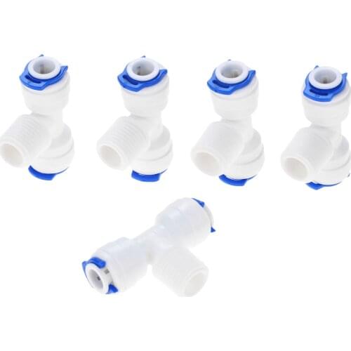 5Pcs Reverse Osmosis Water System Fitting T Shape Tee 1/4" OD Hose To 1/4" BSP Male Thread Quick Pipe Coupling Connector Adapter
