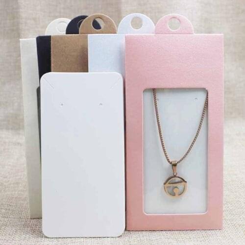 50PCS multi color paper jewelry package& display box window hanger packing box with clear pvc window for necklace /earring
