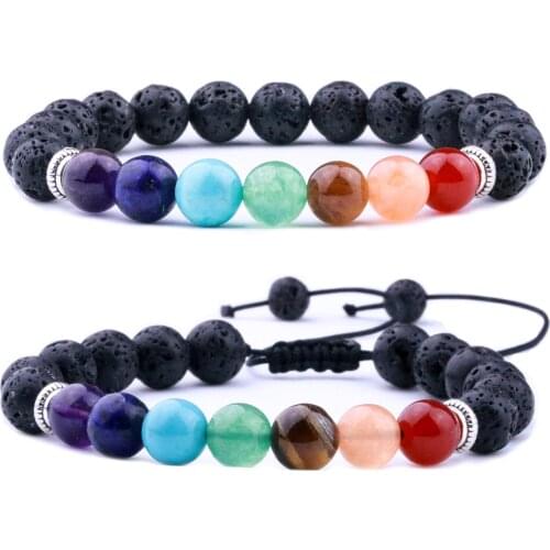8mm Lava Stone Weave 7 Chakra Healing Balance Beads Reiki Aromatherapy Essential Oil Diffuser Bracelet Jewelry