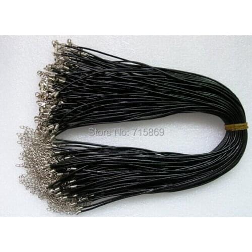 Free Ship 100pcs/lots 16-18inch adjustable 3 mm black genuine/real leather Necklace Cord and small bright end