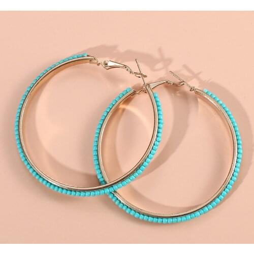 European And American Retro Style Exaggerated Geometric Big Circle Rice Bead Earrings Bohemian Style Simple And Versatile