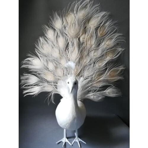 Large 65x60cm real life Bird white feathers peacock spreading tail feathers peacock decoration prop decoration toy gift h1057
