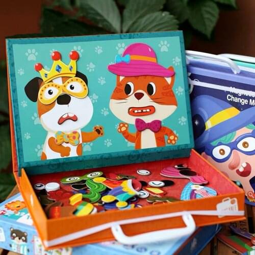 Montessori Wooden Magnetic Puzzle Toys Magnetic Puzzle Figure Animals Drawing Board Jigsaw Puzzles Games Educational Toy Gift