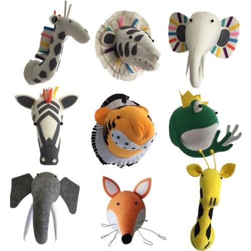 Bedroom Decoration Animal Head Wall Mount Rabbit Swan Horse Frog Stuffed Plush Toys Felt Artwork Hanging Doll Photo Props