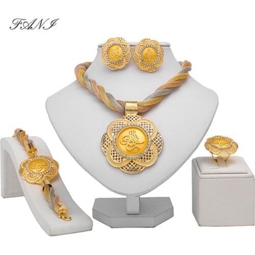 Fani Dubai Gold Colorful Bridal Jewelry Set 2020 Nigerian Wedding woman accessories jewelry set Wholesale statement jewelry set