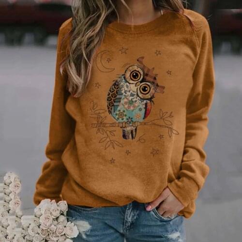 40# Harajuku T-shirts Womens Kawaii Animal Print Oversized Tee Top Long-sleeved Casual Pullover T-shirts Ropa De Mujer 2021