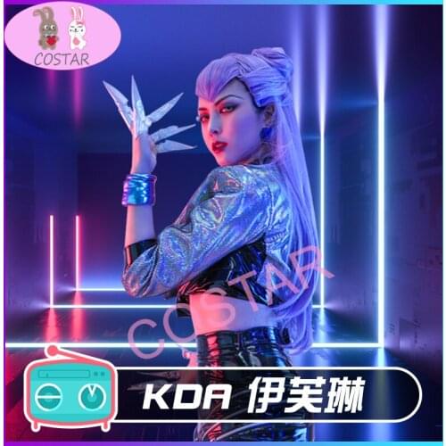 Game LOL cos Evelynn All Out KDA series Laser Singing uniform Womens team cosplay costume full set