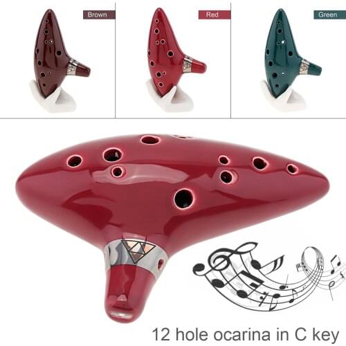 12 Holes Ocarina Ceramic Alto Mid Tone ToneC Flute Instrument Red Green Brown