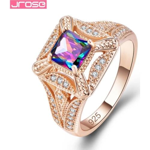 JROSE Wholesale Wedding Mystic Rainbow White Cubic Zirconia Silver Fashion Ring Size 6 7 8 9 10 11 12 13 Engagement Ring