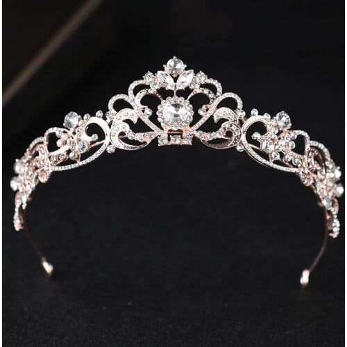 KMVEXO Elegant Rose Gold Heart Crystal Crown Princess Bridal Wedding Tiara Decoration Headpiece Wedding Hair Accessories Jewelry