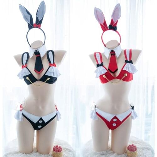 Nekopara Chocola Cosplay Lingerie Set Cute Lolita Bunny Girls Rabbit Ears Bikini with Tail Kawaii Anime Maid Uniform Drop Ship