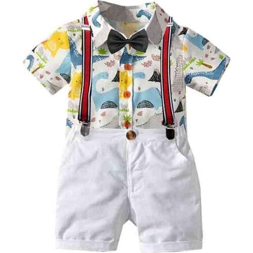 Baby Boy Clothing Sets Infants Newborn Boy Clothes Shorts Sleeve Bow Tie Tops+Overalls 2PCS Outfits Summer Clothing